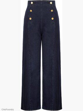 High Waisted Wide Leg Jeans with Pockets Stretchy Denim Palazzo Pants